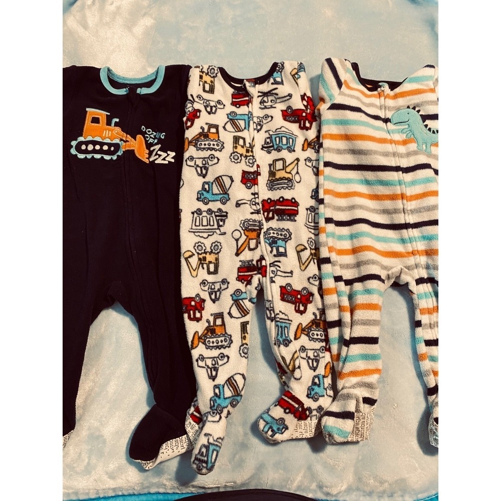 Absorba Baby Boys 3-Pack Fleece Footed Pajamas Construction Dinosaur 12M 0533